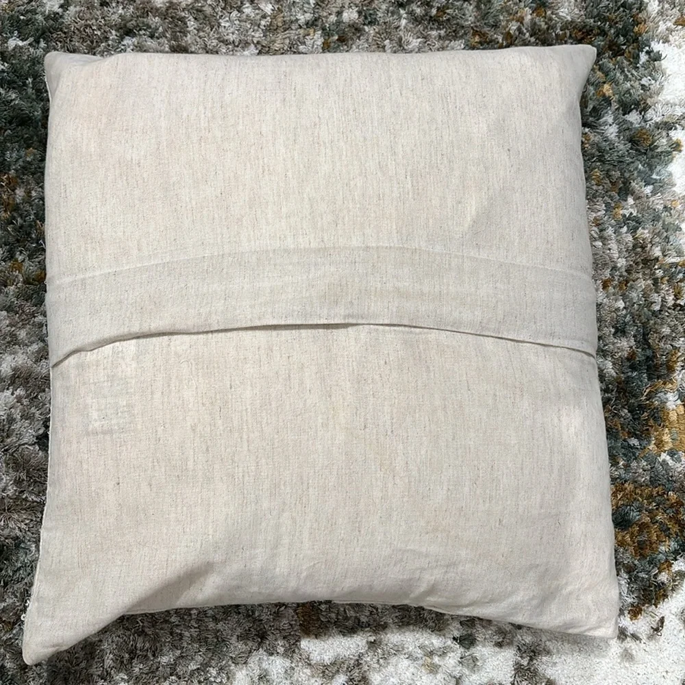 Pottery Barn Cream & Silver Pewter Beaded Sequins Geometric Tile Pillow